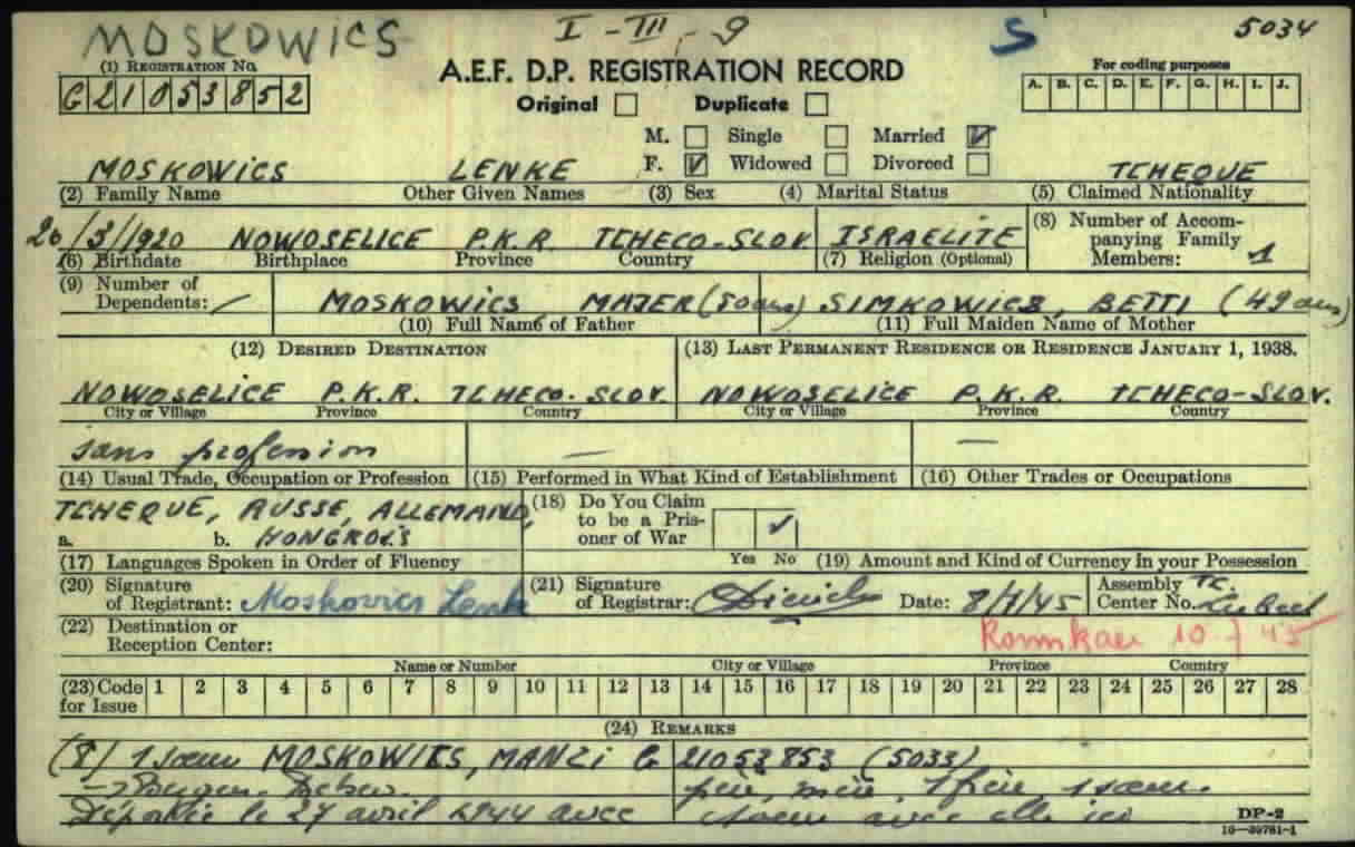 AEF DP Registration Record from the Arolsen Archives